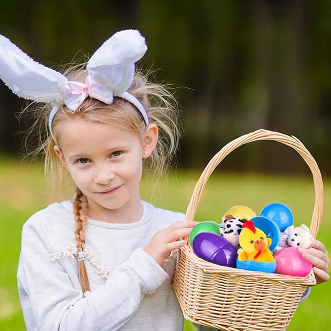 UMEELR Easter Fillable Eggs with Animals Finger Puppets, Basket Stuffers, Kids Party Favor School Classroom Rewards, Egg Hunt Filler 12 Pack