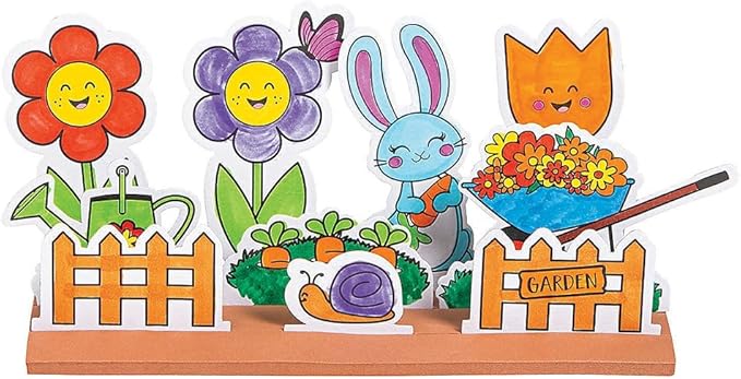Fun Express Color Your Own Spring Garden Craft Kit - Engaging Arts & Crafts Activity Kids - Perfect Home Projects Creative Play Spring -Themed Fun - Includes Garden Designs Markers & More - 12 Pieces