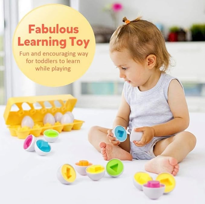 VUIYA Matching Eggs - Toddler Toys - Color Shapes Egg Set - Educational Color, Shapes and Sorting Recognition Skills - Sorting Puzzle for Kid Baby Toddler Boy Girl, Easter Basket Gift (12 Eggs)
