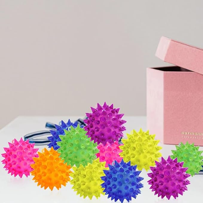 24 Pack Rubber Blinking Squishy Stress Relief Sensory Ball Toys LED Flashing Fidget Spiky Therapy Balls or Kids Teens Adults Stress Relief Party Favors
