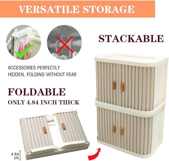 Foldable Doll Wardrobe Storage Compatible with Labubu - Complete Display Kit with 15 Hangers, Rod & 4 Stands - Sliding Door Organizer with Top Shelf
