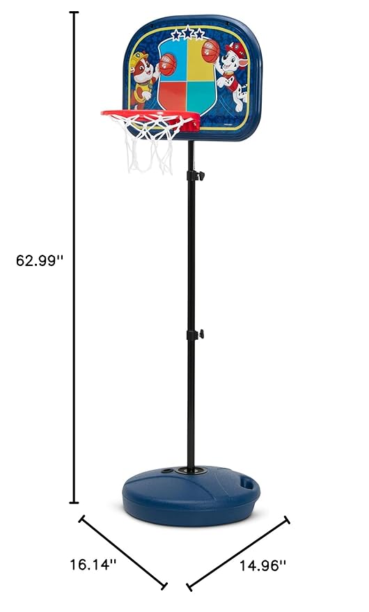 Delta Children - PAW Patrol Kids Basketball Hoop Set, Height Adjustable Toddler Basketball Goal with Stand, Indoor Outdoor Sports Toy, Includes Ball and Pump, Blue