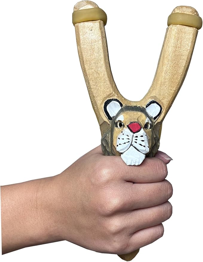 LANJAY Handmade Solid Slingshot with Personalized Carvings, Clay Balls & Pompoms, for Indoor/Outdoor Games, Hunting, Suitable for Adults & Kids