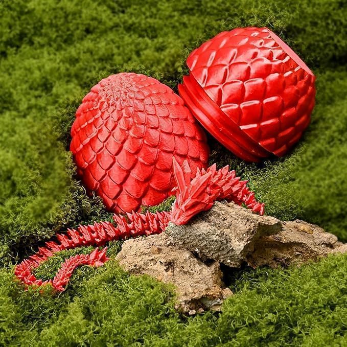 3D Printed Dragon Easter Egg,8.5in. Articulated Crystal Dragon Fidget Toy,Perfect Basket Essentials Stuffers (2sets & Bluegreen/RedGold, L8.5inch Dragon&H3.5inch Egg)