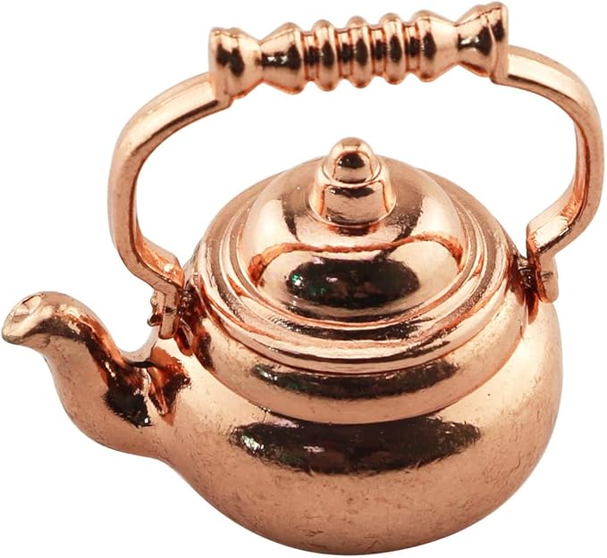 TAODAN Dollhouse Kitchen Cookware 1/12 Scale Miniatures Metal Frying Pans, Kettle, Copper Pots with Lids for Dollhouse Kitchen Accessories Christmas Birthday Gift Miniature Stovetop Cookware
