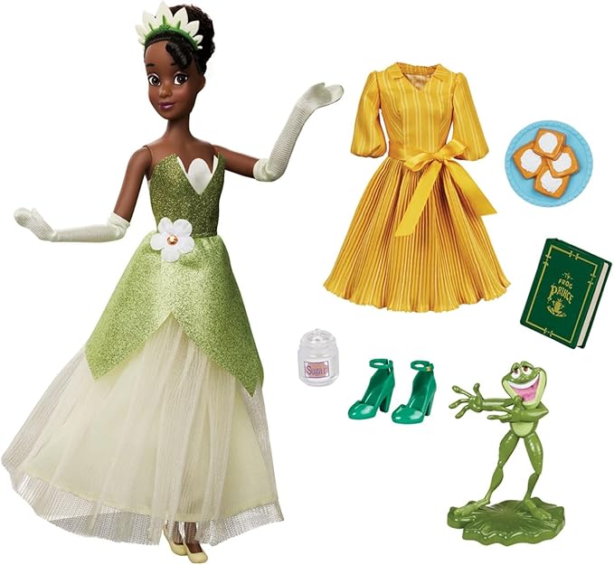 Disney Store Official Tiana Story Doll - 11 Inches - Includes Coloring Book and Additional Dress, Princess Doll in Classic Outfit, Disney Princess Toys for Girls