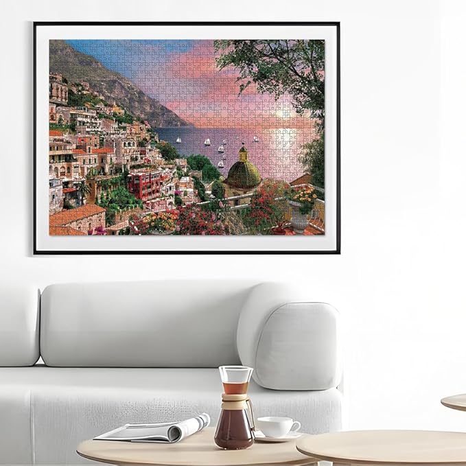 1000 Piece Jigsaw Puzzles for Adults Teens Kids - Fine Art Challenging, Positano Amalfi Coast 1000Pcs Puzzle, Family Game Gift, Size 27"x20"