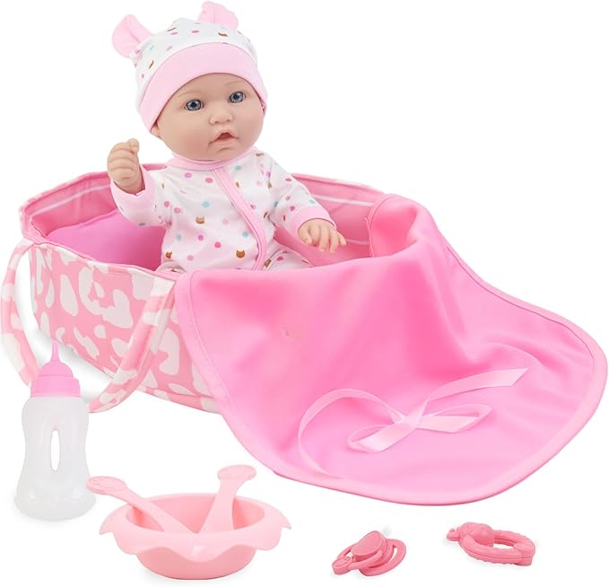ZITA ELEMENT 12 Inch Baby Doll with Accessories for Baby Doll Reborn Includes Carrier Bassinet Bed, Pacifier, Blanket, Pillow, Feeding Set, New Born Doll Playset for Toddlers 3 Ages and Up