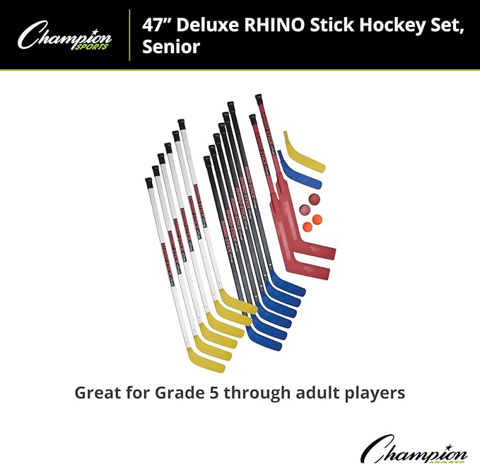 Champion Sports Rhino Stick Hockey Set – Durable ABS Sticks, Non-Marring Blades, Multiple Sizes – Complete Sets