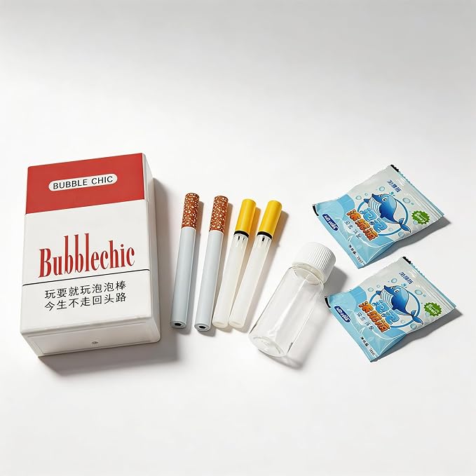 Bubble Cigarette Pack – Realistic Fake Cigarette Bubble Blower with Bubble Solution, Mini Cigarette Bubbles Maker for Stress Relief, Fun Party Gift for Adults