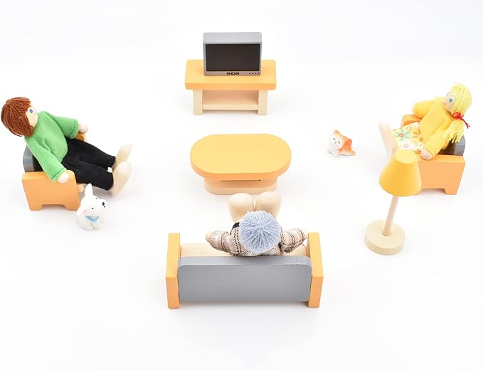 Jzszera Wooden Doll House People of 8 Miniature Figures and 2 Pets, Dollhouse Dolls Family Set- Dollhouse Accessories for Girls Toddler Kids Pretend Play and Imaginative Fun