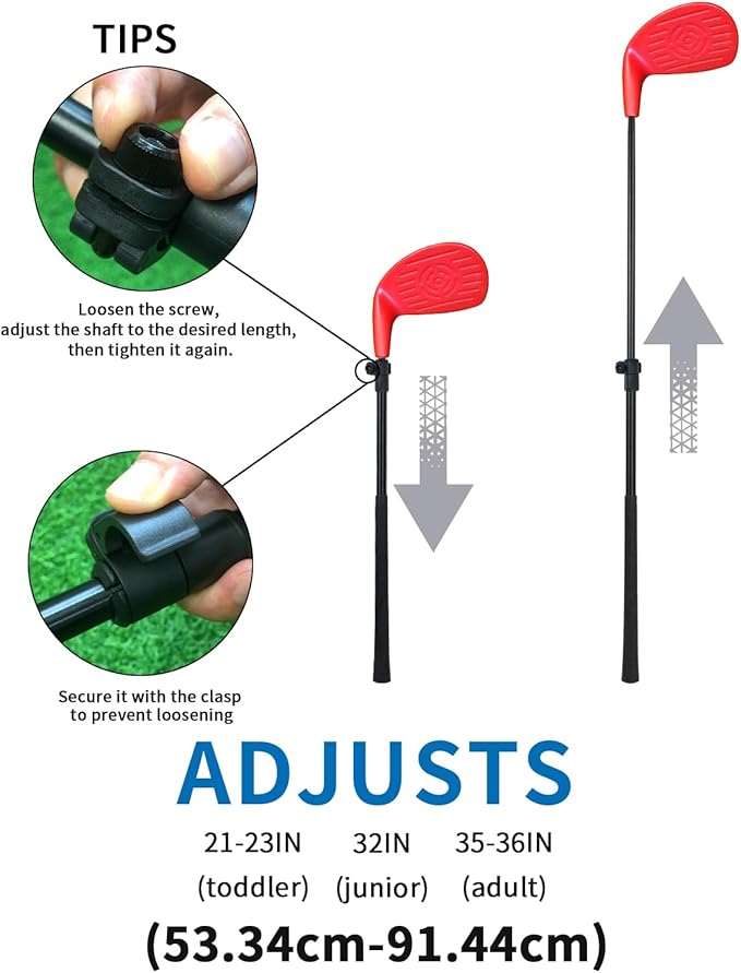 KOFULL Backyard Golf Clubs with Extendable Shaft 2 Packs– Backyard Outdoor Game Club with Oversize Head for Golf Game with Buckets – Length Adjustable 21"-36" for Family – Right-Handed Training, Red
