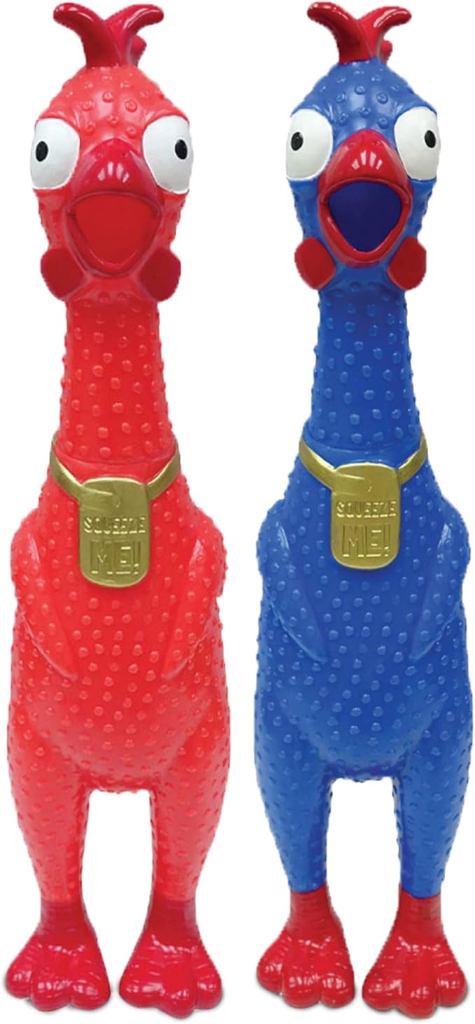 Animolds Squeeze Me Rubber Chicken Toy | Screaming Squeaky Chicken for Kids & Dogs | Novelty Prank Gag Gift (2 Pack Solid)