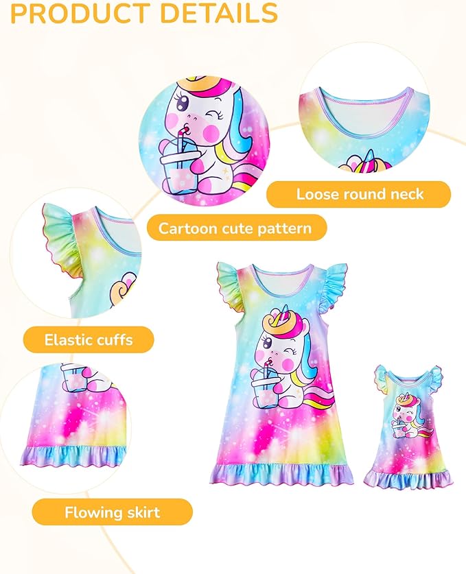 LQSZ Doll and Girl Matching Nightgown Outfit Pajamas Nightie Nightgown for Girls and Dolls Clothes