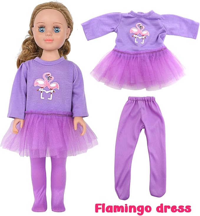 MSYO 18-Inch Doll Clothes & Accessories Kit: 5 Pre-Styled Outfit Sets + 2 Pairs of Shoes (8 Styles Available) - Fashion Dress-Up Play Set for Dolls, Gift for Girls Ages 3-10