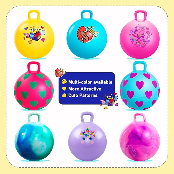 EVERICH TOY Hopper Ball for Kids, 18In Ride On Bouncy Ball with Handle, Yellow Heart Girls Toys for Indoor Outdoor Active Play Toys Easter Basket Stuffers Girls Boys Gifts for 4 5 6 7 8 Yr Old