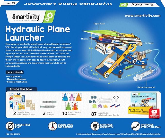 Smartivity DIY 2in1 Hydraulic Paper Airplanes & Darts Launcher STEM Toy for Kids Ages 6-14 Years I Birthday Gifts for Smart Kids | Science Kit for Boys & Girls 6, 8,10,12,14 Years Old