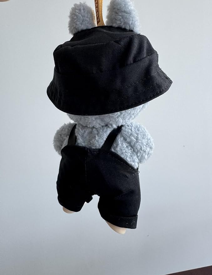 Clothes for 6.7" / 17cm Doll – Premium LABUBU Black Overalls Outfit with Miniature Accessories (Doll Not Included)