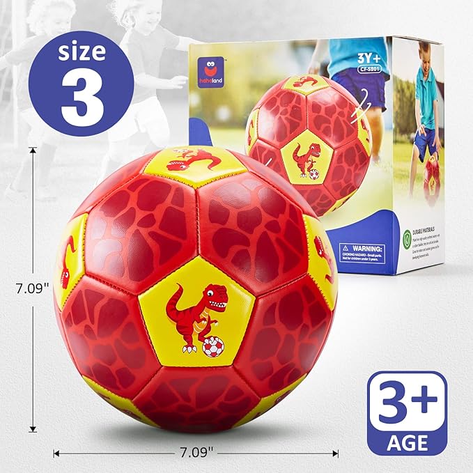 hahaland Size 3 Soccer Ball for Kids with Pump Mesh Bag - Dinosaur Ball Set - Outside/Backyard/Outdoor Toys for Kids Ages 3-4-5-8 - Kid Games Soccer Birthday for 3 Year Old