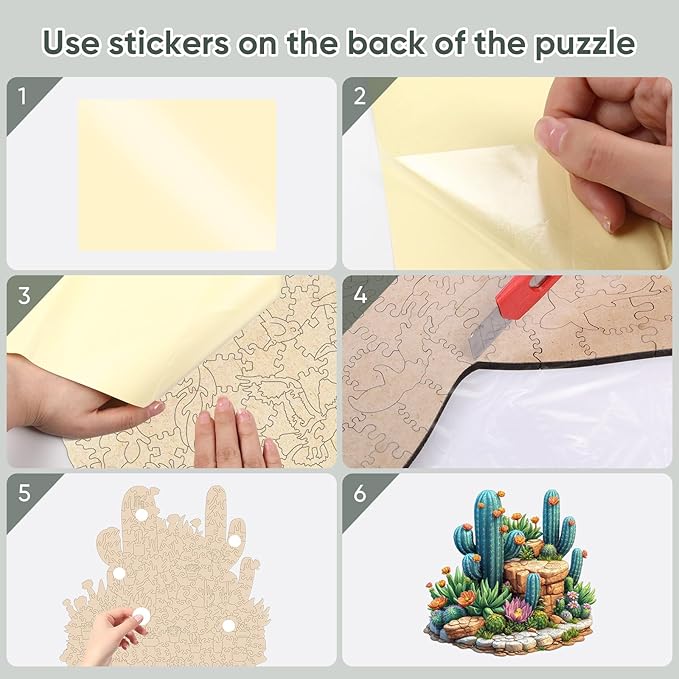 Delobil Succulent Cactus Wooden Puzzles for Adults, 200 Pieces Jigsaw Puzzles, Unique Shaped Medium Size Liberty Wood Puzzle Gift for Adults and Kids, Family Game 11.2'' x 10.8''