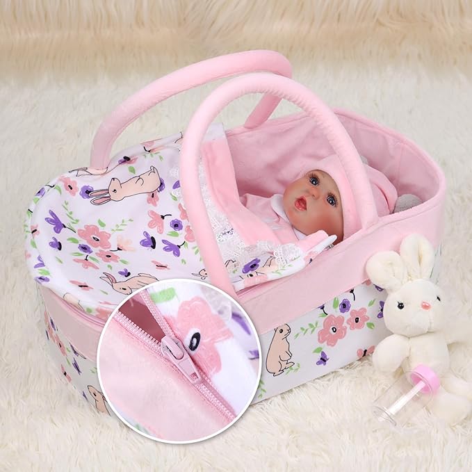BABESIDE 8 Pcs Reborn Baby Doll Clothes with Bassinet for 17-22 Inch Baby Dolls, Baby Dolls Clothes Doll Accessories Set for Realistic Baby Dolls Girl (Not Doll)