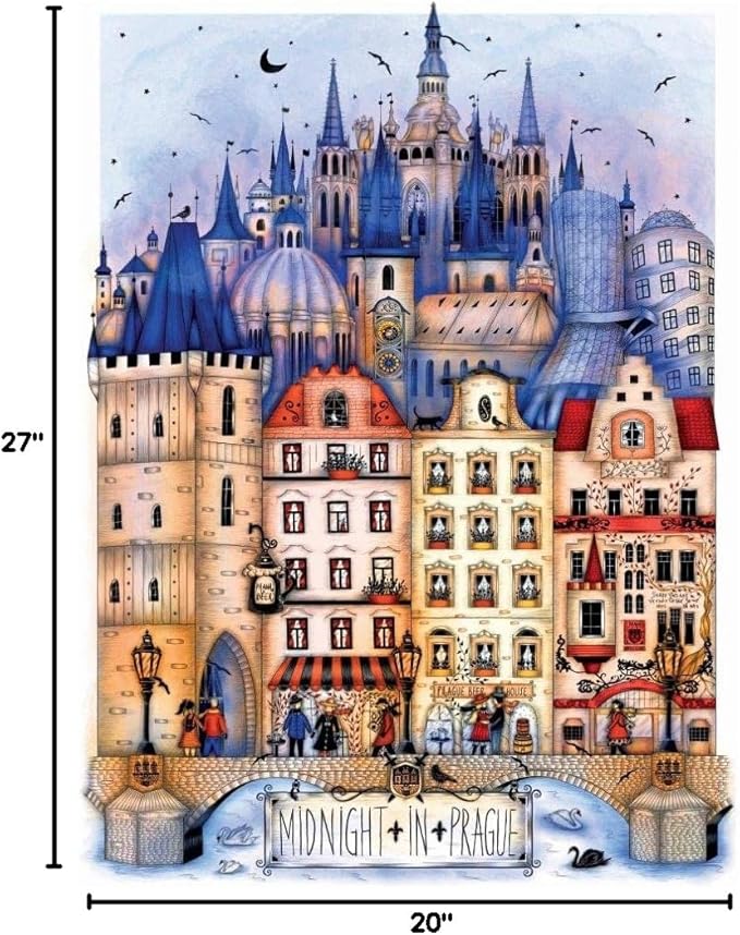 1000 Piece Jigsaw for Adults – Hard, Difficult, and Challenging Puzzle by Madalina Tantareanu – Cities at Midnight: Prague – 27x20 Inches
