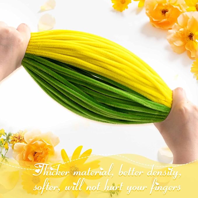 Peryiter 500 Pieces Pipe Cleaners Chenille Stems for Flowers Craft Supplies Bulk Fluffy Fuzzy Sticks for DIY Art Projects Creative Gift Wrapping Party Decorations (Yellow Flower,12 Inch)