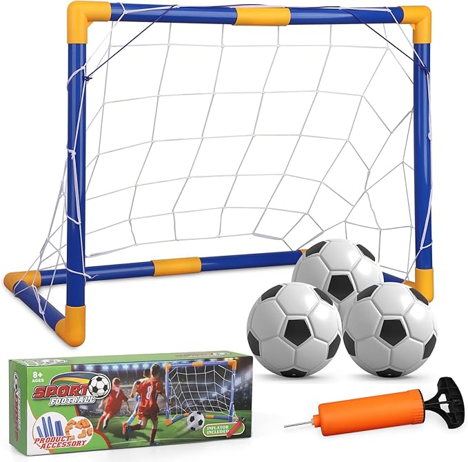 Soccer Goal Set 23" W×18" H×12" D, Portable Soccer Goal Training Equipment, Mini Soccer Net with 3 Soccer Ball for Sports Game, Soccer Set for Kids and Youth