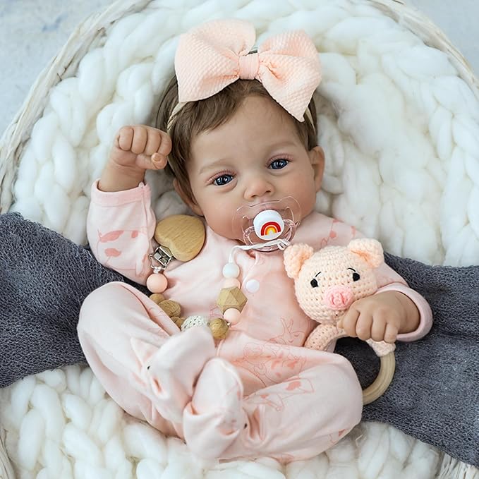 SCOM Realistic Reborn Baby Dolls - 18 Inch Lifelike Newborn Baby Dolls Adorable Girl, Real Life Baby Doll with Accessories, Soft Baby Doll Reborn Gift for 3+ Yrs Kids, Birthday Gift