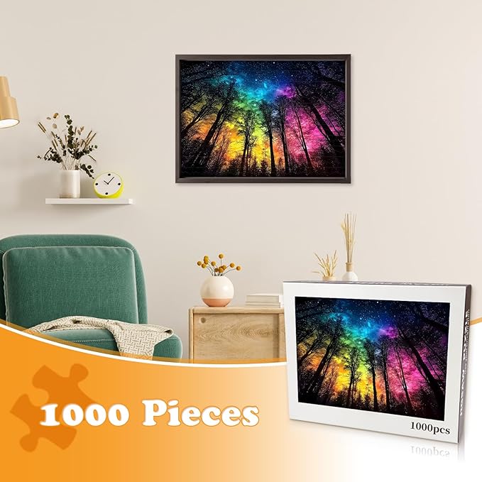 1000 Piece Rainbow Sky Jigsaw Puzzle for Adults, Forest Trees Puzzles for Adults 1000 Pieces, Challenging Puzzle for Friends Family Activity Game Nights, Finished Size 27.6" x 19.7"