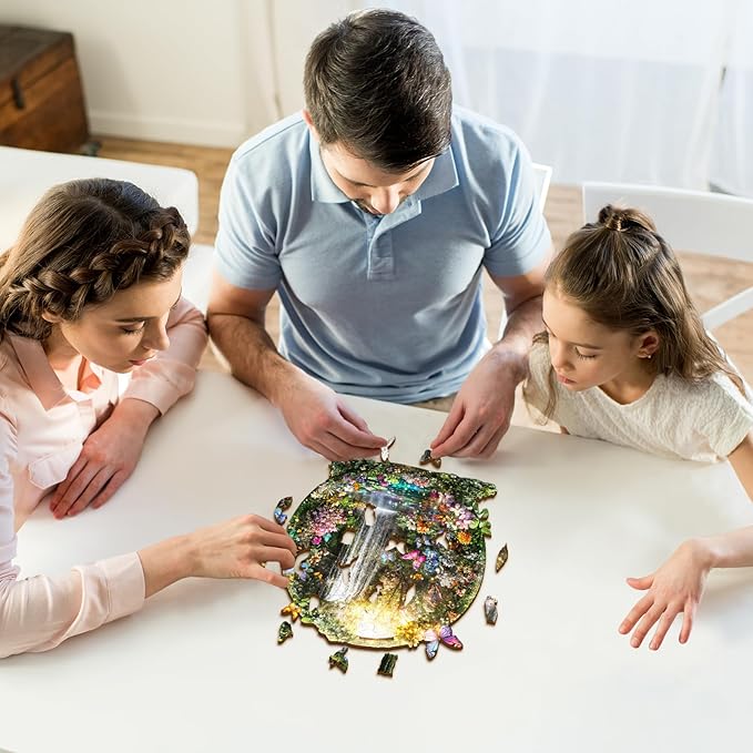 Wooden Puzzles for Adults, Butterflies and Waterfalls Jigsaw Puzzles, 208 Piece Unique Shaped Puzzle, 3D Visual Landscape Shape Puzzle, Gifts for Adults,Wall Decor(11.4 * 11.1 in)