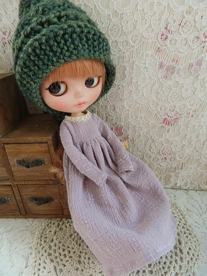 Doll Clothing Extra Long Robe for Blyth,Ob24,Licca,Azone BJD Doll Clothes Toys Accessories Gifts (Gray Purple) (Only Clothes)