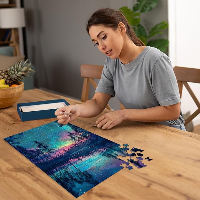 Puzzles for Adults 500 Pieces, Northern Lights Jigsaw Puzzles - Aurora's Mirror, Impossible Landscape Puzzle for Seniors Families,20.47x14.96 inches, 1:1 Poster, Letter on The Back