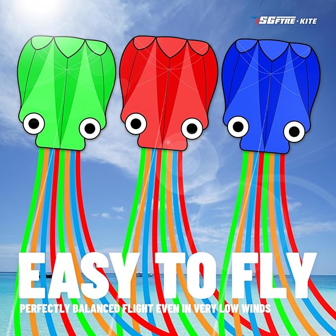 3 Piece Set Octopus Kites for Kids and Adults,Easy to Fly for Outdoor Adults Children Line Kite for Kids Toy (Octopus red Blue Green 3-piece Set, 3)