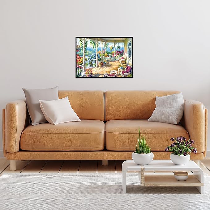 1000 Piece Puzzle for Adults, Floral Front Porch Puzzles for Adults 1000 Pieces, Floral House Porch Jigsaw Puzzles 1000 Pieces Charming Flowering Portico Puzzle Oil Painting Puzzles for Seniors Teens