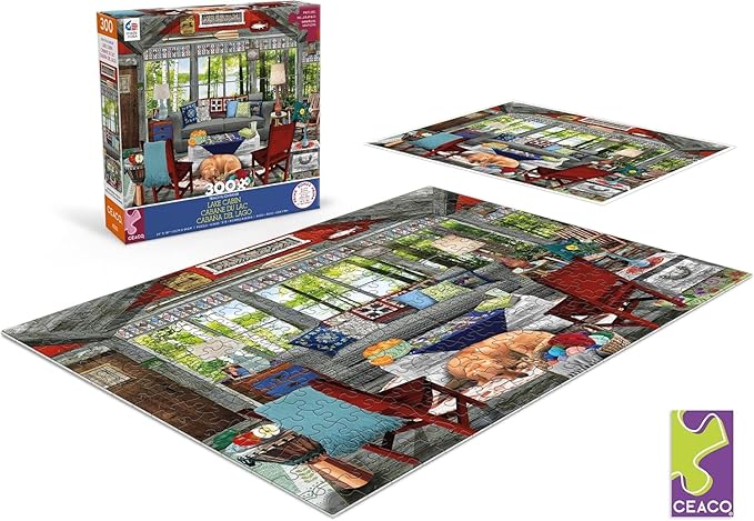 Ceaco - Tracy Flickinger - Lake Cabin - Oversized 300 Piece Jigsaw Puzzle, 24 x 18