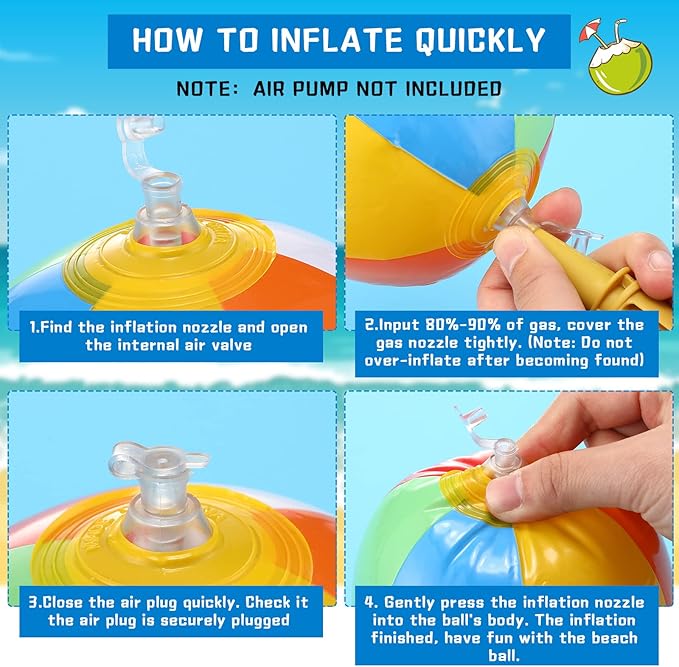 Tanlade 36 Pcs Beach Pool Party Favors Water Guns Bulk 4.72/6/12 Inches Inflatable Rainbow Beach Balls Water Squirters for Kids Summer Theme Party Favor Pool Toys(6)