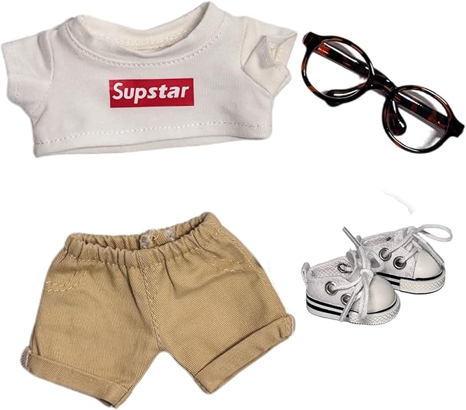 4-Piece Casual & Trendy Sets for 17cm (6.7 in) Dolls (No Doll) – Tops, Bottoms, Canvas Shoes & Sunglasses (Multiple Styles) (White)