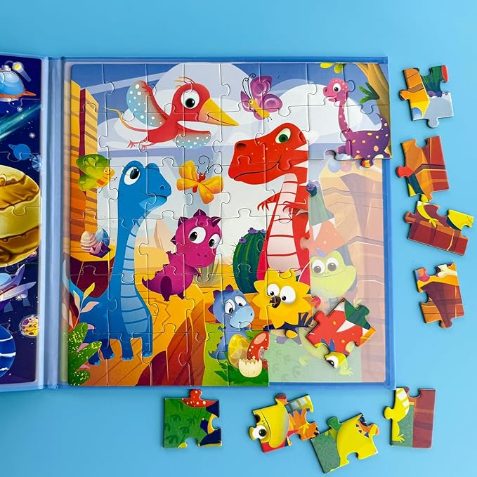 QUOKKA Magnetic Puzzles for Toddlers 3-5 – 2x48 Pieces Travel Games for Kids Ages 2-4 – Dinosaur Magnetic Puzzles for Kids Ages 4-8 – Space Learning Puzzle Gift Toy for Boys and Girls
