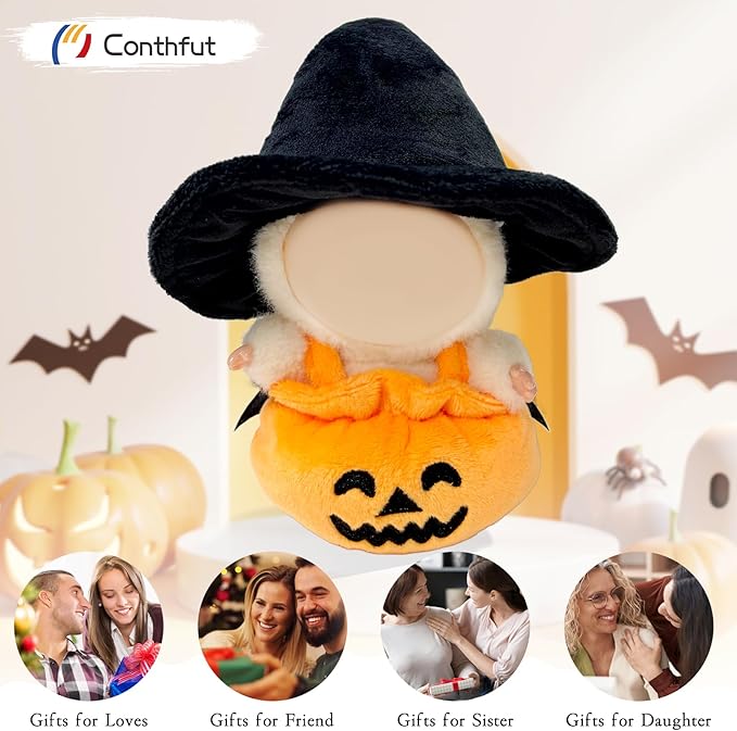 17cm Doll Clothes for Doll, Clothes for Dolls Outfit, Halloween Pumpkin Overalls Witch Hat for Dolls Accessories,Halloween Clothes Set for Doll (No Doll)(Black Hat Pumpkin Clothes)
