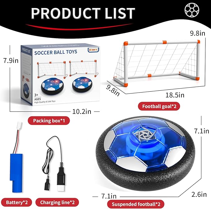 2 Goals & 2 Hover Soccer Balls Toys for Kids, Indoor & Outdoor Soccer Ball Game for Kids Boys Ages 3-5 4-8, Birthday Gifts for 3 4 5 Year Old Boys, Ideas Sports Toys