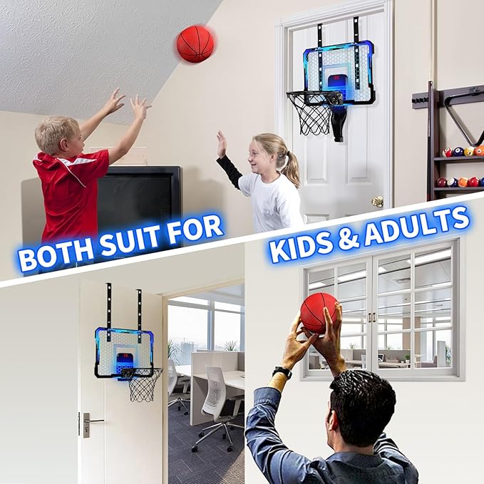 QDRAGON Mini Basketball Hoop, Over The Door Indoor, with 3 Balls/Inflator/Breakaway Rim, Basketball Toy Gifts for Kids and Adults, Suit for Bedroom/Office/Outdoor