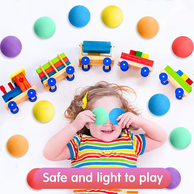 Gejoy 24 Pieces Soft Foam Balls Bulk Lightweight Mini Balls for Safe Indoor Toys Fun Assorted Colors Sponge Balls Birthday Party Favors Bag Gifts for Boys and Girls