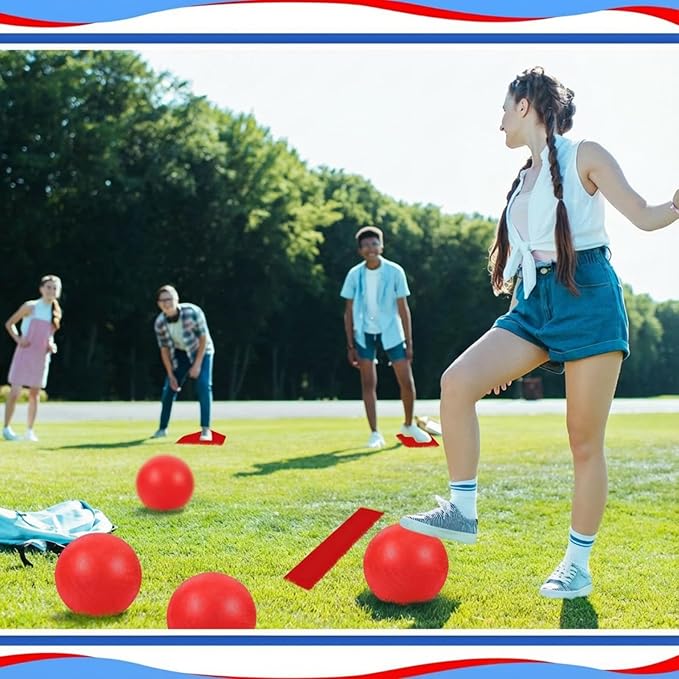 Hiboom 16 Pcs Sports Kickball Set Includes 10 Inches Playground Ball 5 Rubber Throw Down Bases Ball Pump 10 Foul Line Cones for Kids Adults Playground School Backyard Game Camps Picnic