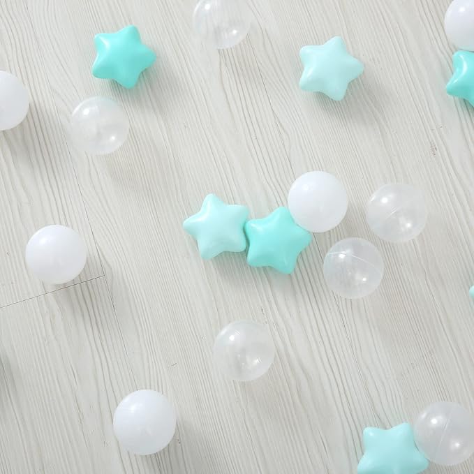 TRENDPLAY Star Ball Pit Balls for Toddlers -50 100 200 Count Star Balls Different Shapes, Non-Toxic Plastic Balls for Safe Play, Boys Girls Festival Party Decoration