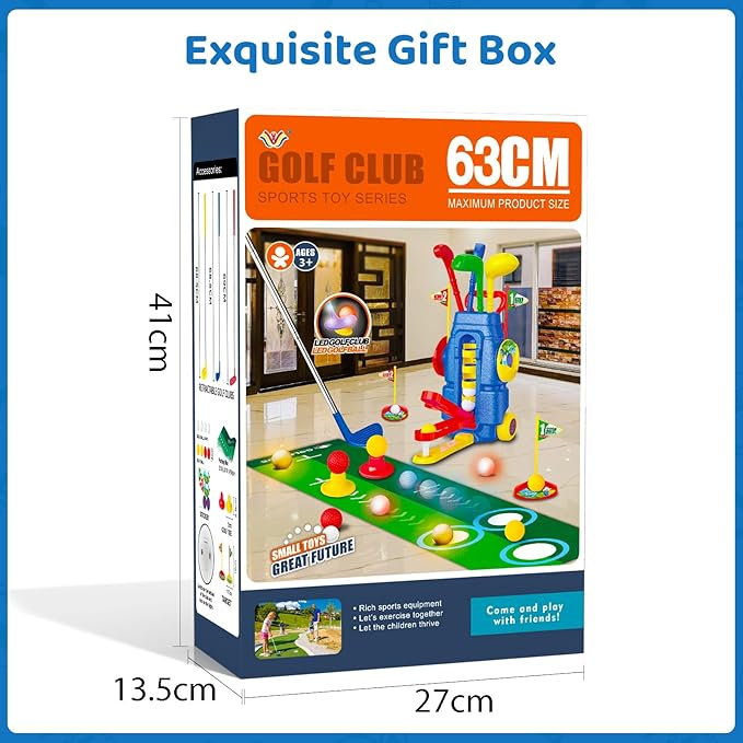 Kids Golf Clubs Set, Toddler Golf Toys With 8 Balls 3 Golf Clubs 1 Cornhole Board Putting Mat, Indoor Outdoor Sports Game, Upgraded Golf Cart And Shoulder Strap, Mini Golf Kit Gift For Boys Girls 3+