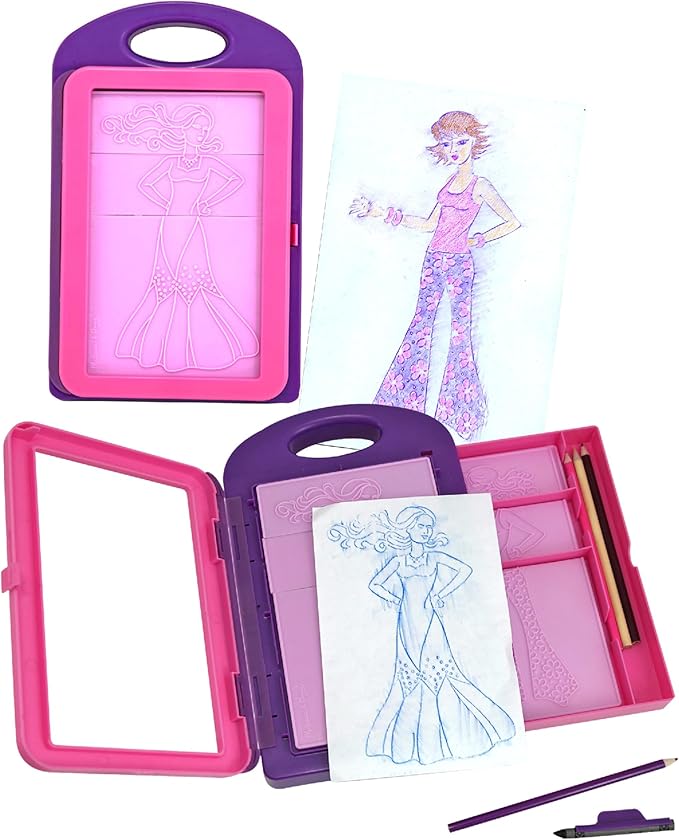 Melissa & Doug Fashion Design Art Activity Kit - 9 Double-Sided Rubbing Plates, 4 Pencils, Crayon - Fashion Plates, Travel Toys for Kids Ages 5+