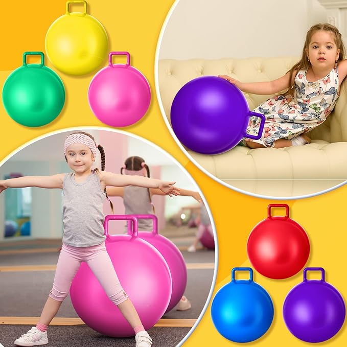 Lewtemi 6 Pcs Hopper Ball for Kids 15 Inch Jumping Hopping Inflatable Bouncing Ball with Handle and Air Pump for Indoor Outdoor Games Sport Exercise Fun Easter Basket Stuffers Gifts(Rainbow Colors)
