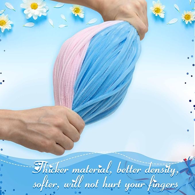 Peryiter 500 Pieces Pipe Cleaners Chenille Stems for Flowers Craft Supplies Bulk Fluffy Fuzzy Sticks for DIY Art Projects Creative Gift Wrapping Party Decorations (Blue & Pink Flower,12 Inch)