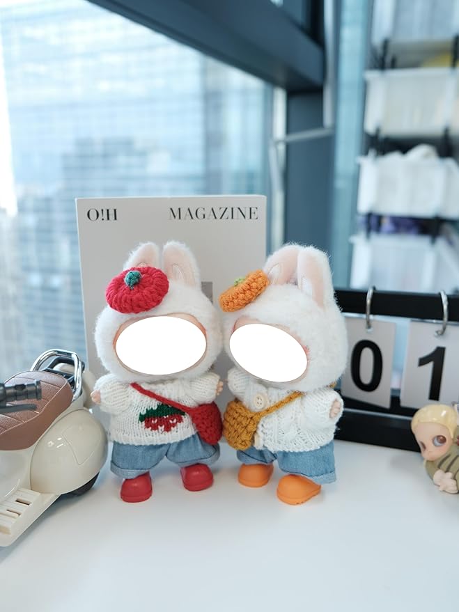 Clothes for 17cm Doll, 5 pcs Set Doll's Outfits Luxury Dress Shirt Pants Persimmon Headpieces Shoes Crochet Bag Accessories Fashion Stylish Adorable Dolls Clothes (No Doll) (Persimmon Yellow)